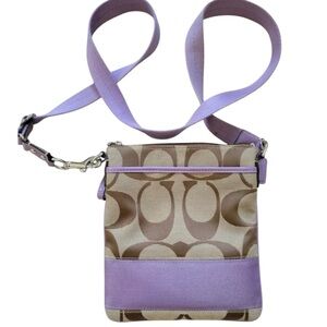 Vintage coach slim crossbody messenger bag. Purple & khaki.